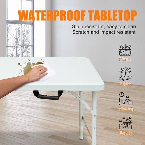 Table pliante portable fer et plastique blanche 125 x 61 x 73.6 cm - PANGIVO - Image 3