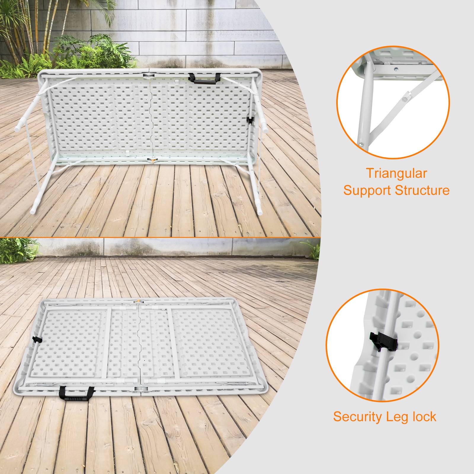 Table pliante portable fer et plastique blanche 125 x 61 x 73.6 cm - PANGIVO - Image 4