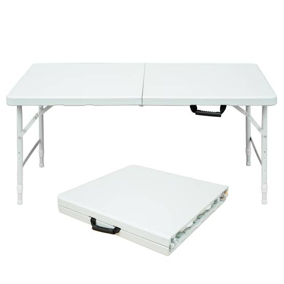 Table pliante portable fer et plastique blanche 125 x 61 x 73.6 cm - PANGIVO - Image 1