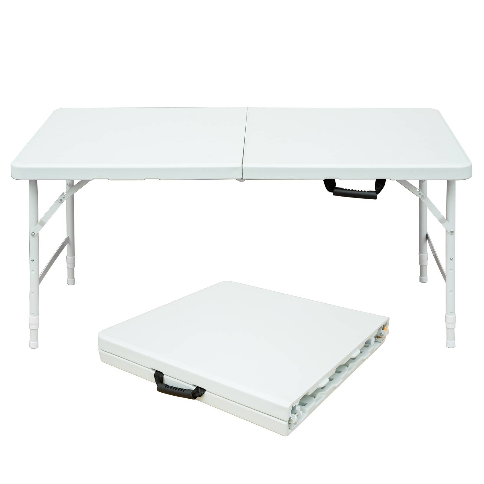 Table pliante portable fer et plastique blanche 125 x 61 x 73.6 cm - PANGIVO - Image 1