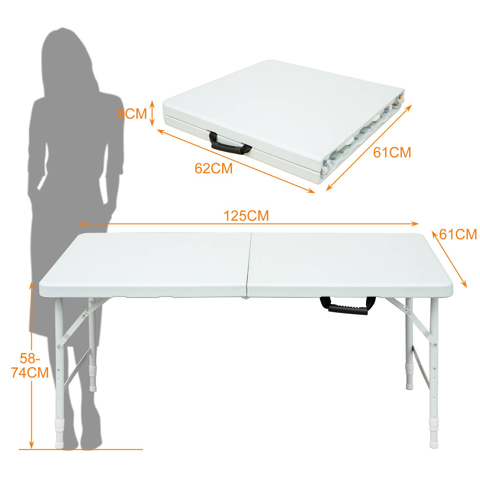 Table pliante portable fer et plastique blanche 125 x 61 x 73.6 cm - PANGIVO - Image 7