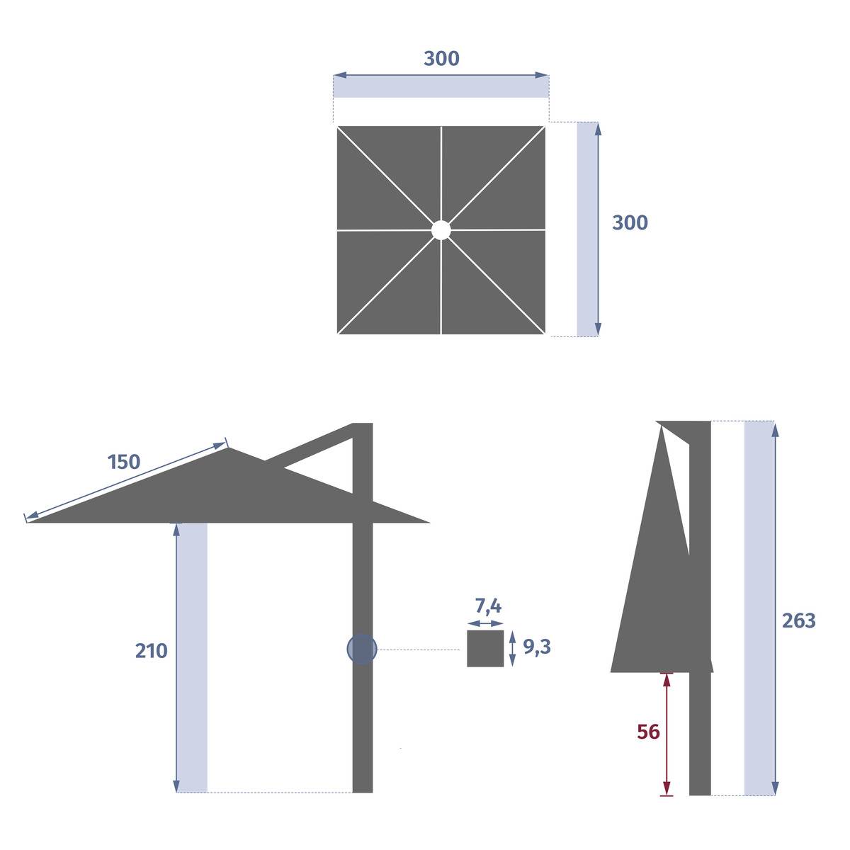 Hesperide - Parasol déporté "Melhia" bleu canard 3x3m Hespéride - Imagen 9