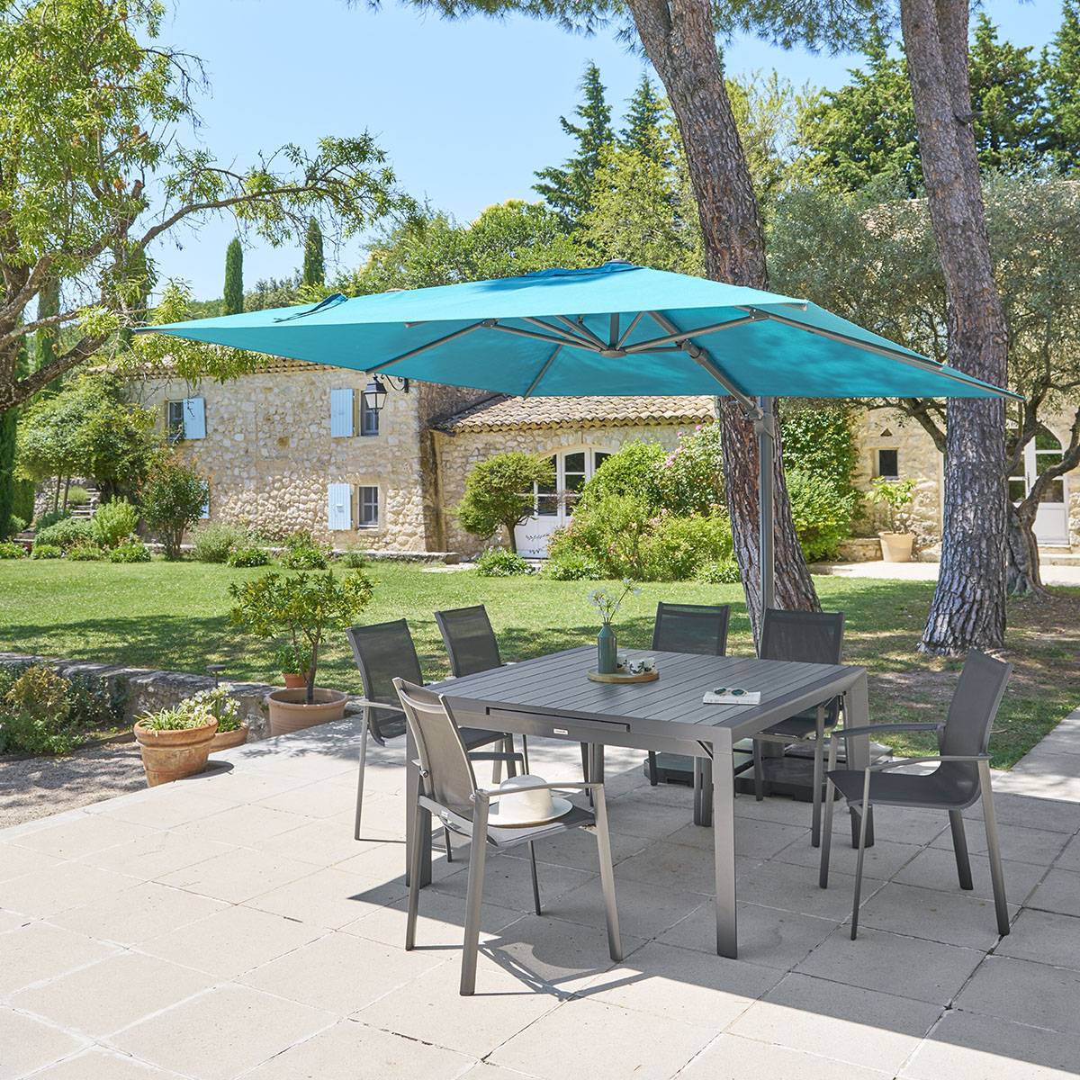 Hesperide - Parasol déporté "Melhia" bleu canard 3x3m Hespéride - Imagen 6