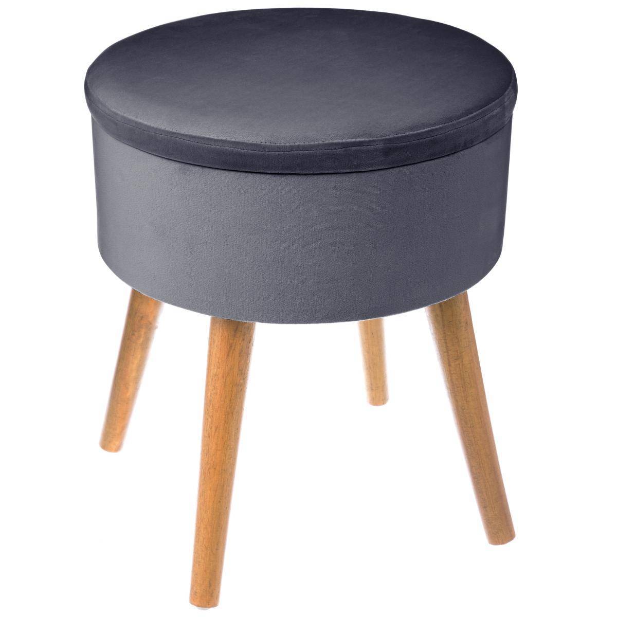Atmosphera - Tabouret coffre "Tess" velours gris ardoise - Atmosphera Créateur d'intérieur - Imagen 1
