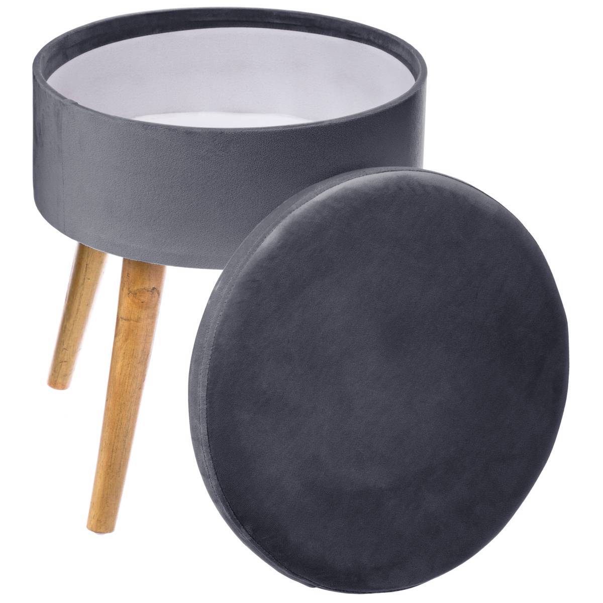 Atmosphera - Tabouret coffre "Tess" velours gris ardoise - Atmosphera Créateur d'intérieur - Image 2