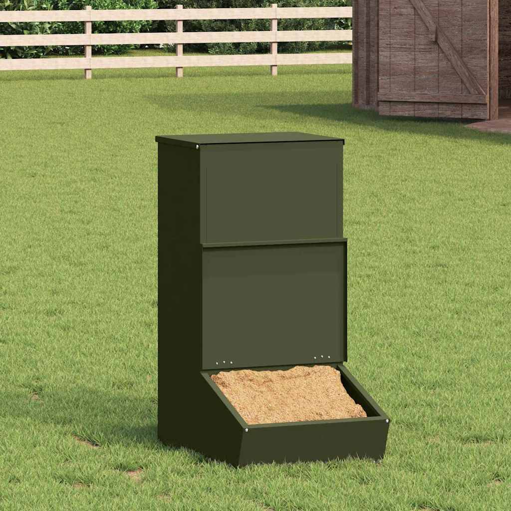 Distributeur Porcs Métal 20kg Automatique Robuste Vert Olive - ComfortXL Outdoor Living - Image 1