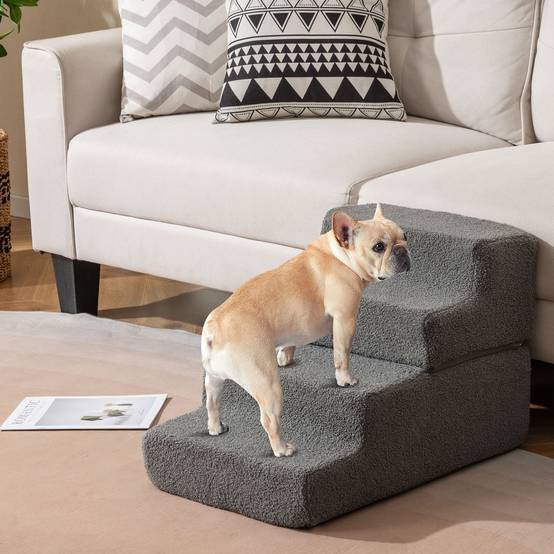Escalier pour Chien à 4 Marches en Éponge, Escalier pour Animaux Antidérapant avec Housse Amovible Lavable, pour Lit, Canapé, Échelle, Gris - Image 1