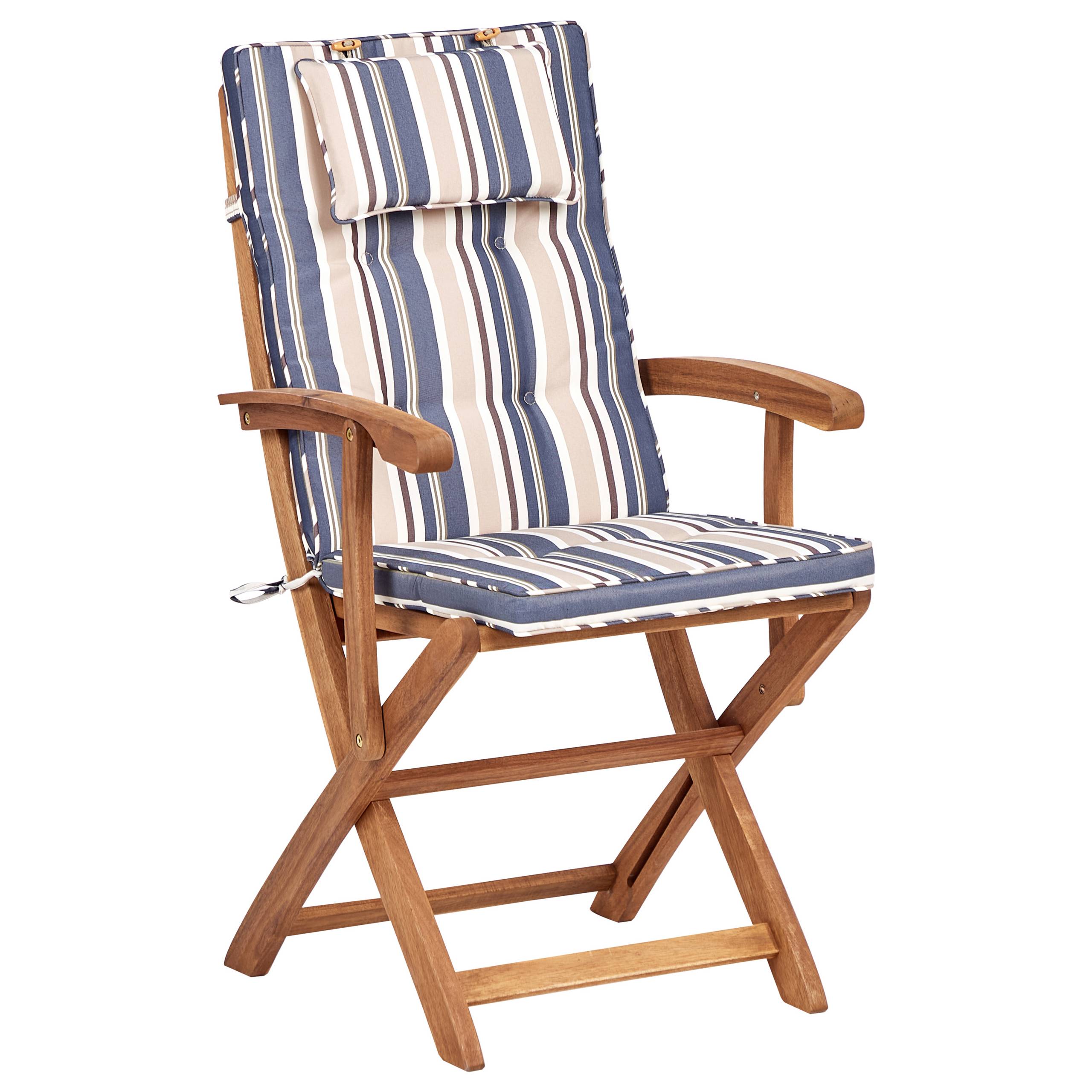 Beliani - Ensemble de Jardin avec Coussins Rayés Bleu en Bois d'Acacia Table et Chaises et Parasol 8 Places Style Rustique - Imagen 6