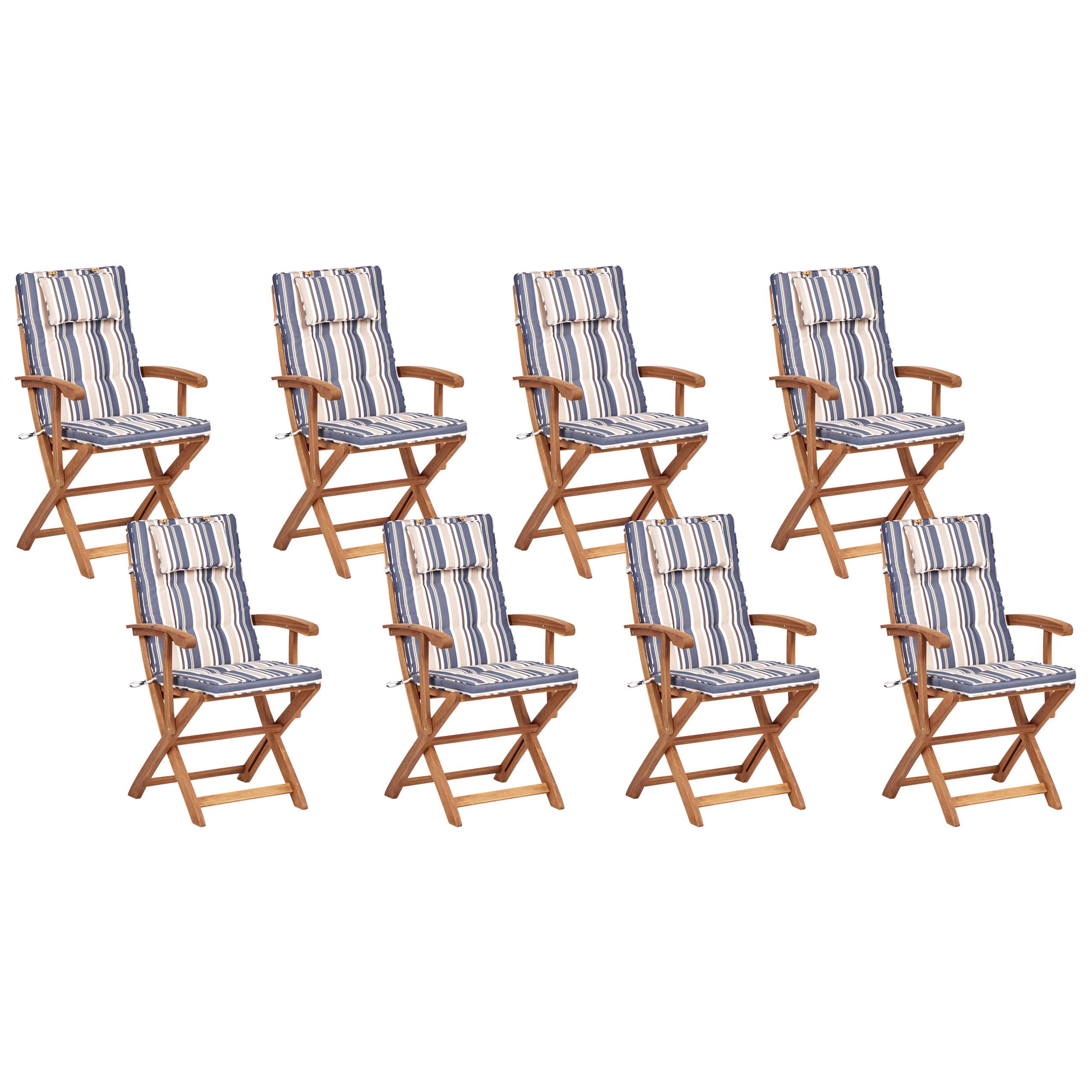 Beliani - Ensemble de Jardin avec Coussins Rayés Bleu en Bois d'Acacia Table et Chaises et Parasol 8 Places Style Rustique - Imagen 5