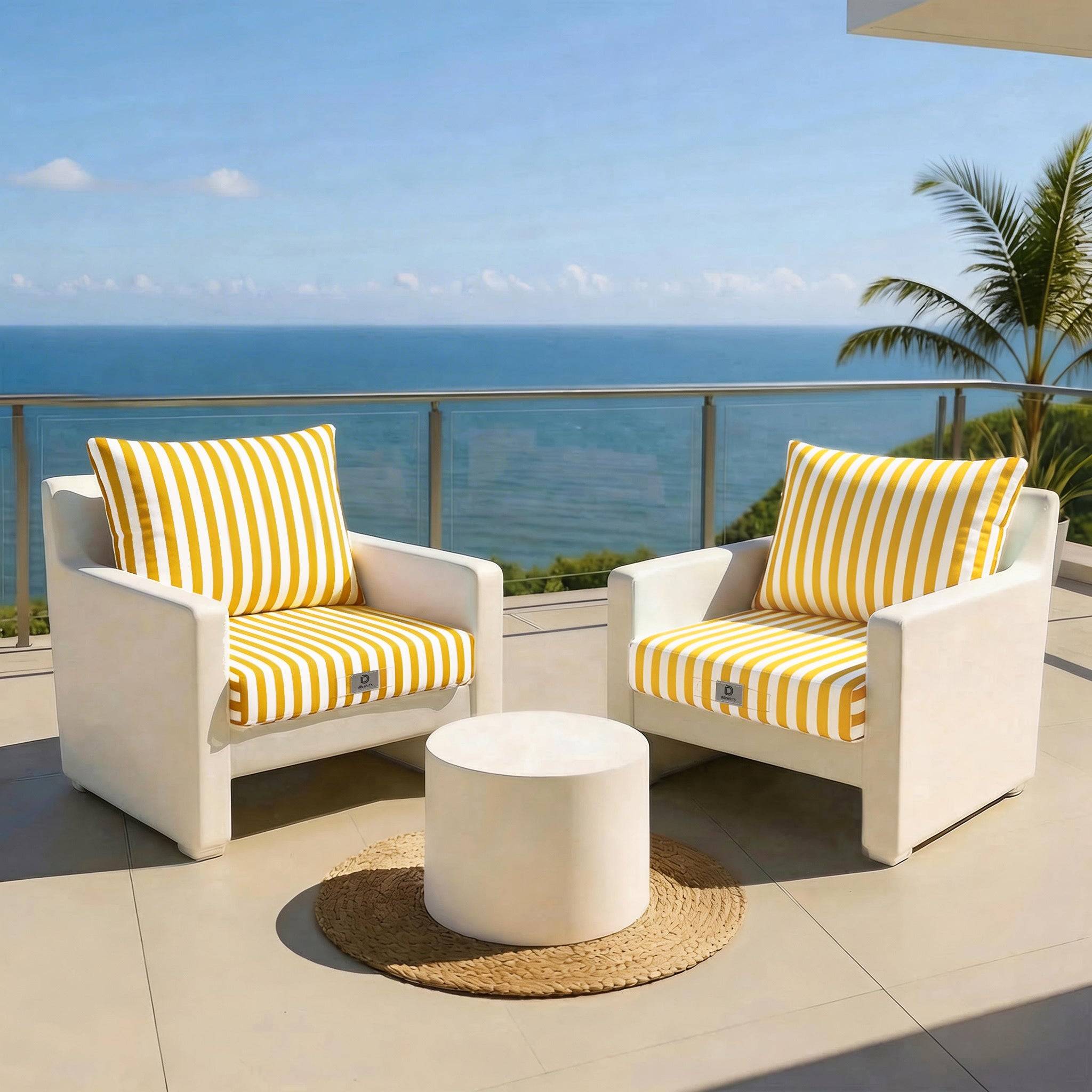 Coussins pour salon de jardin déhoussable 60x60cm Rayure jaune - Déco arts - Image 2