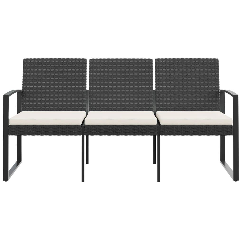 ComfortXL - Banc de Jardin 3 Places Plastique Aspect Rotin Durable avec Coussins Noir 152cm – ComfortXL Outdoor Living - Image 3