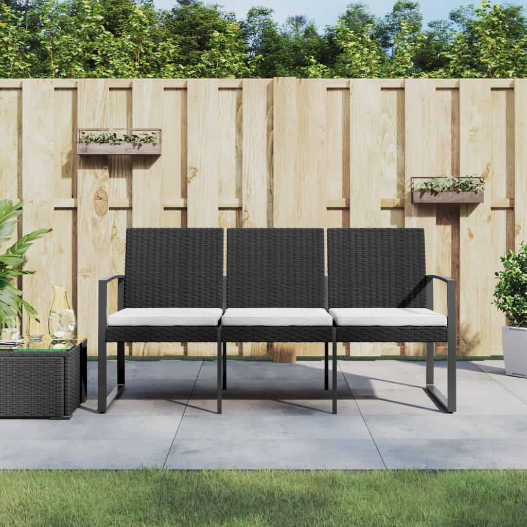 ComfortXL - Banc de Jardin 3 Places Plastique Aspect Rotin Durable avec Coussins Noir 152cm – ComfortXL Outdoor Living - Image 1