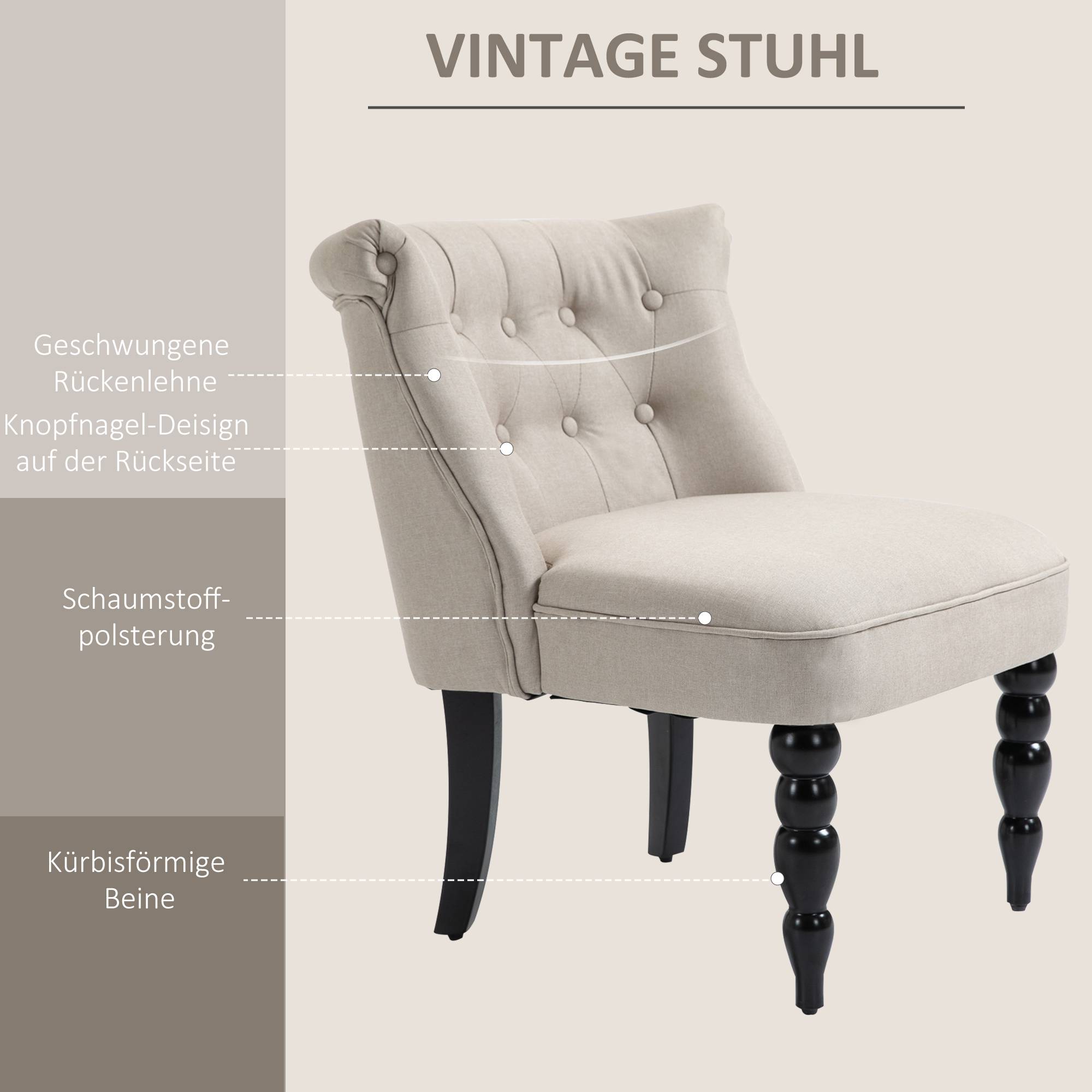 Fauteuil, fauteuil de salon, fauteuil inclinable vintage à pieds en bois, fauteuil de lecture aspect lin, fauteuil rembourré pour chambre, beige - Image 7