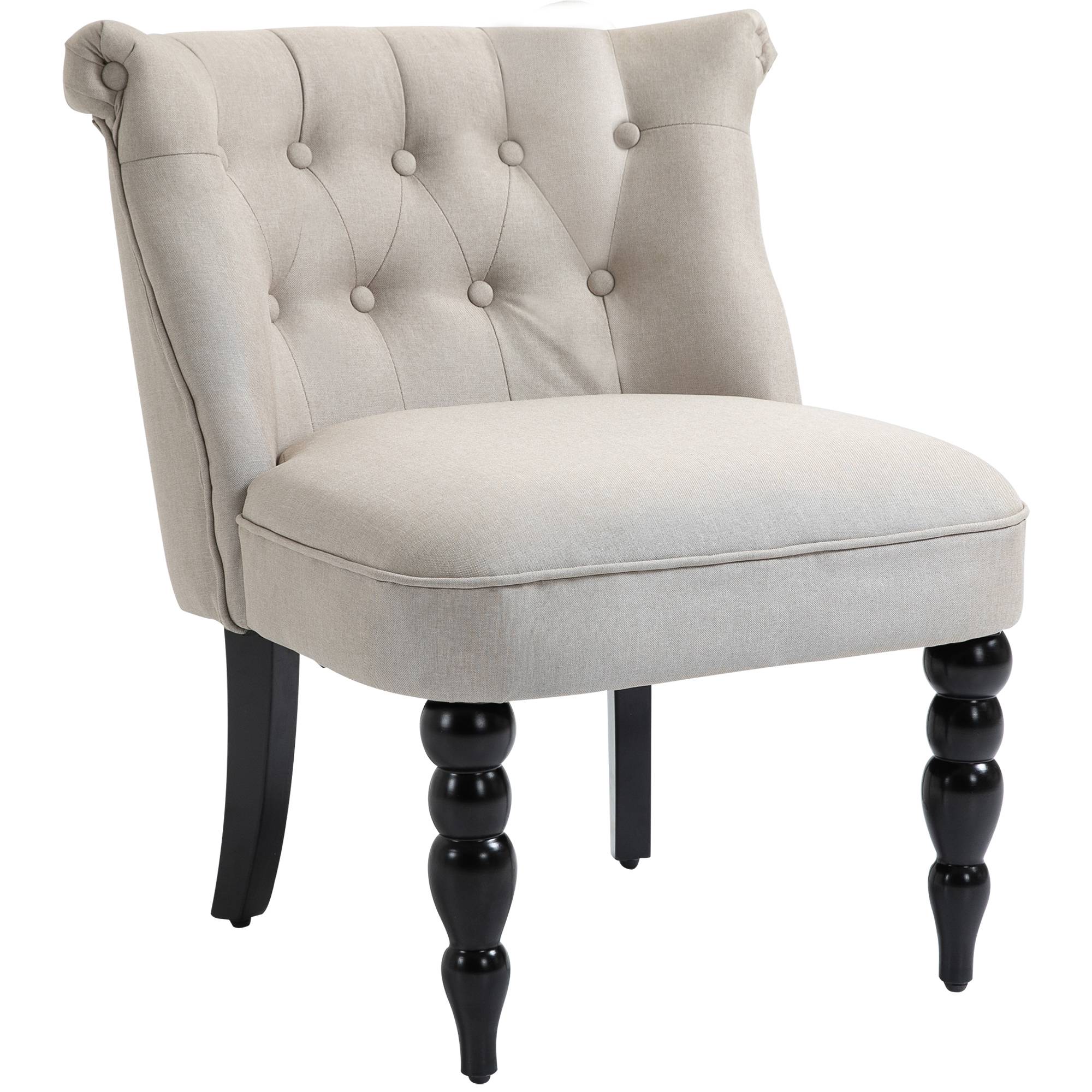 Fauteuil, fauteuil de salon, fauteuil inclinable vintage à pieds en bois, fauteuil de lecture aspect lin, fauteuil rembourré pour chambre, beige - Image 2