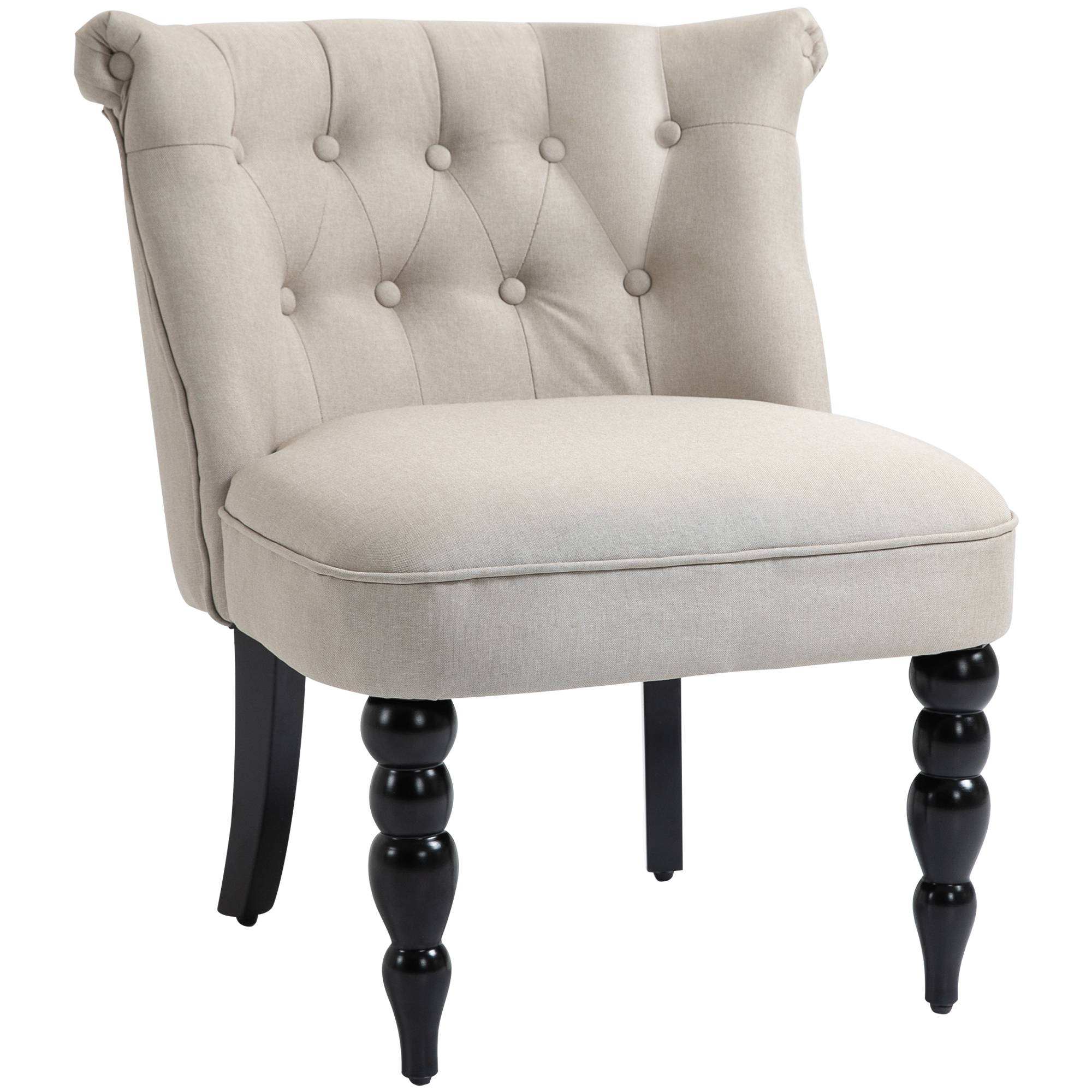 Fauteuil, fauteuil de salon, fauteuil inclinable vintage à pieds en bois, fauteuil de lecture aspect lin, fauteuil rembourré pour chambre, beige - Image 1
