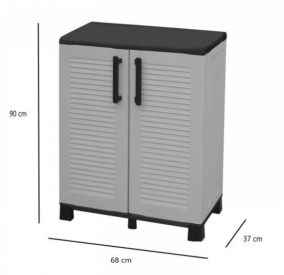 Dmora - Armoire d'extérieur Dbirindell, Armoire de balcon polyvalente, Armoire d'extérieur 2 portes, 68x37h90 cm, Gris clair et noir, Finition rayée - Dmora - Image 3