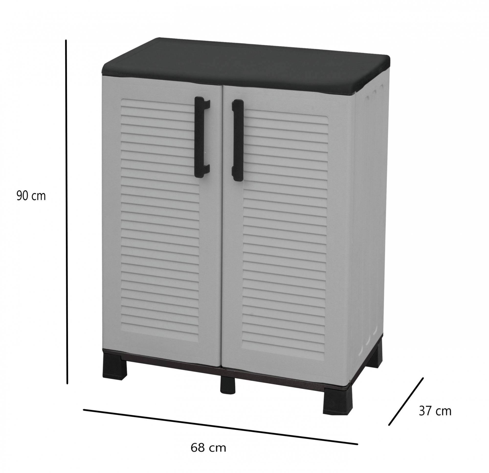Dmora - Armoire d'extérieur Dbirindell, Armoire de balcon polyvalente, Armoire d'extérieur 2 portes, 68x37h90 cm, Gris clair et noir, Finition rayée - Dmora - Imagen 3