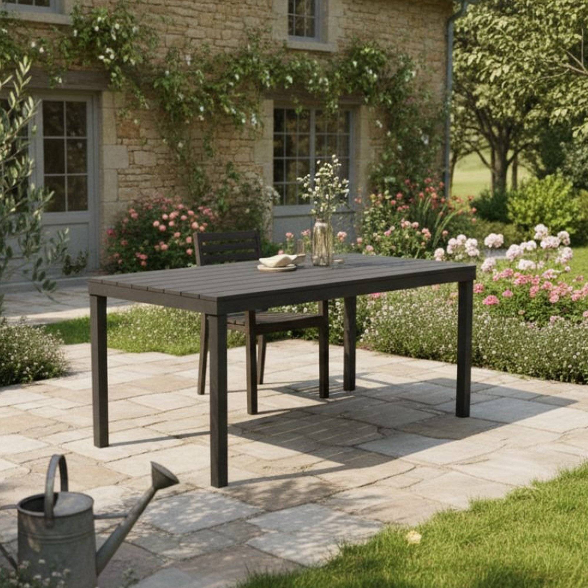 Dmora - Table d'extérieur Vasto, Étagère à manger rectangulaire, Table de jardin polyvalente intérieure et extérieure, 138x78h72 cm, Anthracite - Dmora - Imagen 2