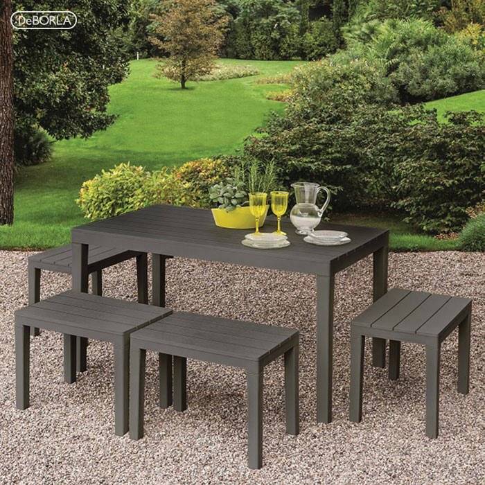 Dmora - Table d'extérieur Vasto, Étagère à manger rectangulaire, Table de jardin polyvalente intérieure et extérieure, 138x78h72 cm, Anthracite - Dmora - Imagen 5