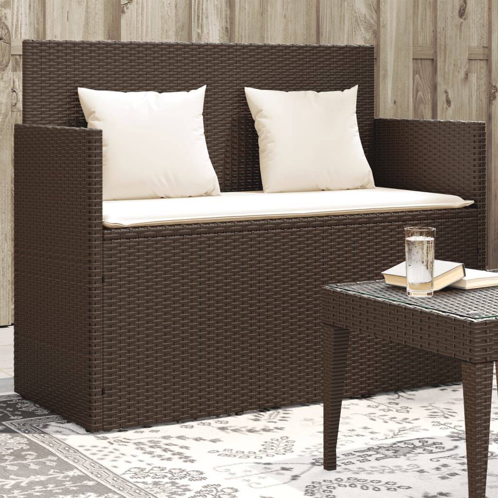 Banc de jardin | Banquette De Jardin | Banc Extérieur avec coussins marron résine tressée Maison Chic - Image 2