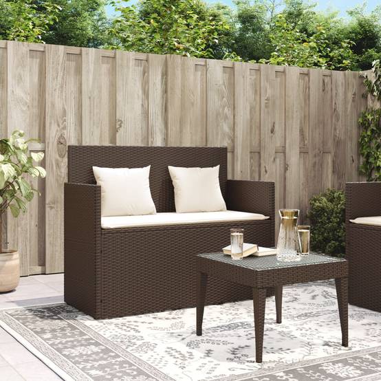 Banc de jardin | Banquette De Jardin | Banc Extérieur avec coussins marron résine tressée Maison Chic - Image 3