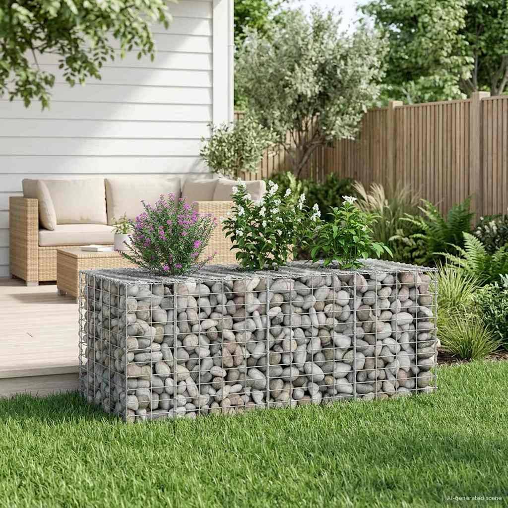 Lit surélevé gabion Acier galvanisé Argenté 140 x 60 x 55 cm - PANGIVO - Image 5