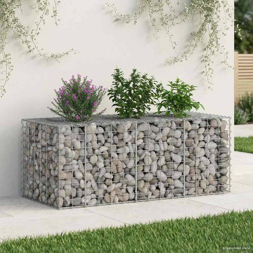 Lit surélevé gabion Acier galvanisé Argenté 140 x 60 x 55 cm - PANGIVO - Image 1