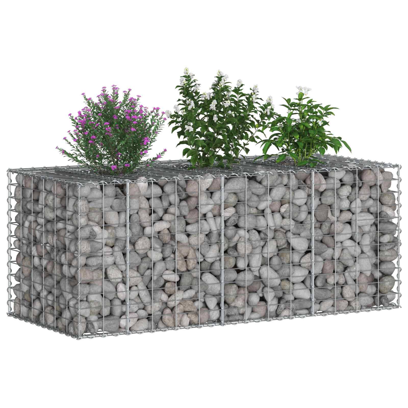 Lit surélevé gabion Acier galvanisé Argenté 140 x 60 x 55 cm - PANGIVO - Image 3
