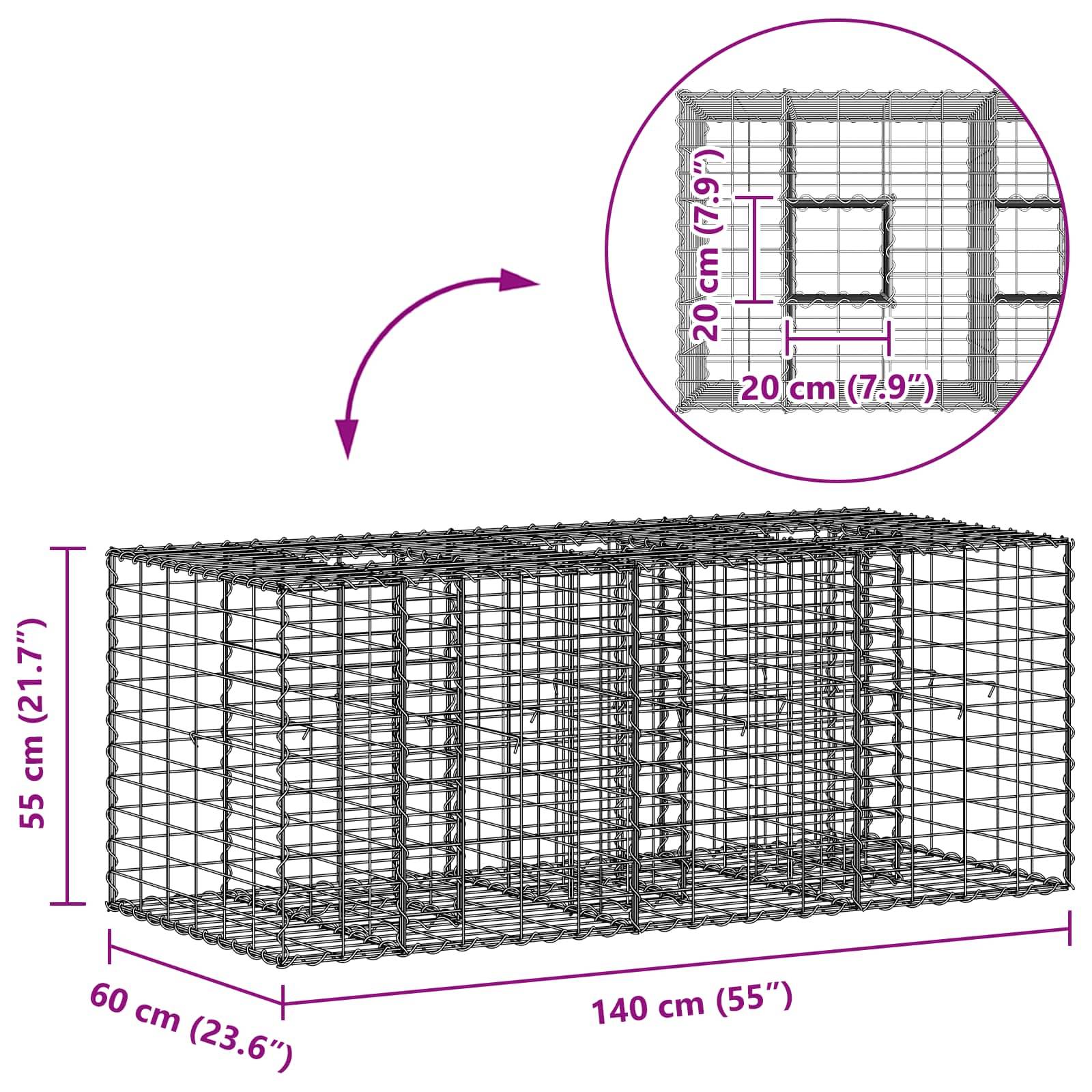 Lit surélevé gabion Acier galvanisé Argenté 140 x 60 x 55 cm - PANGIVO - Image 8