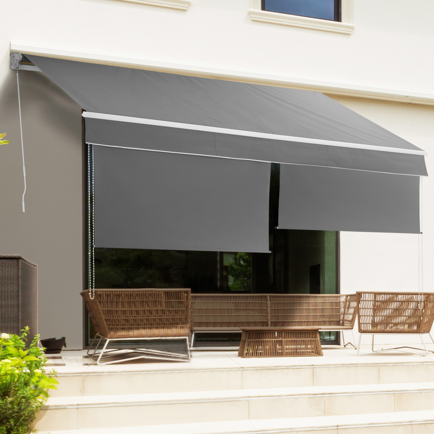 IDMARKET - Store banne manuel 4x3 M gris anthracite lambrequin H.1,50 M - Image 3