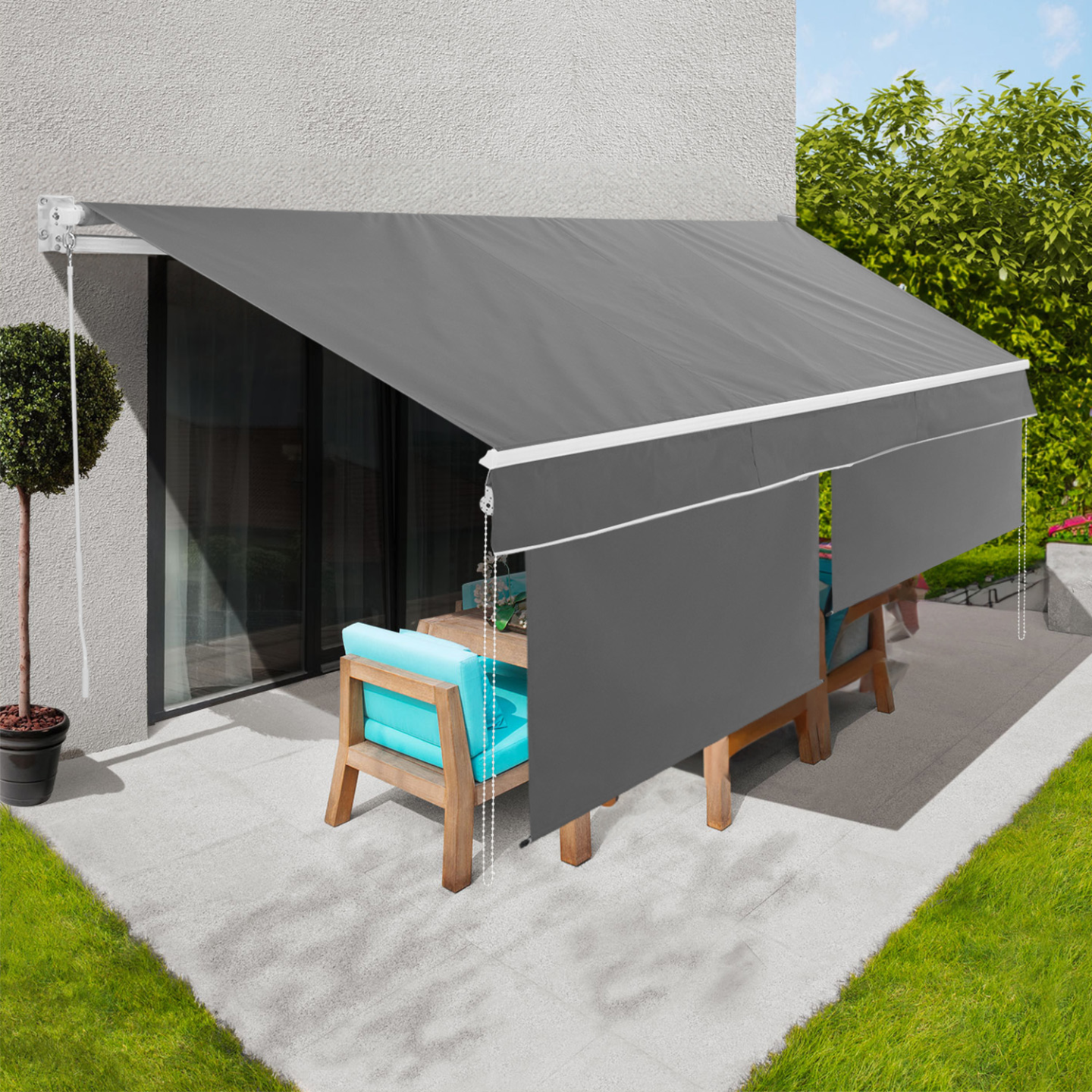 IDMARKET - Store banne manuel 4x3 M gris anthracite lambrequin H.1,50 M - Image 1