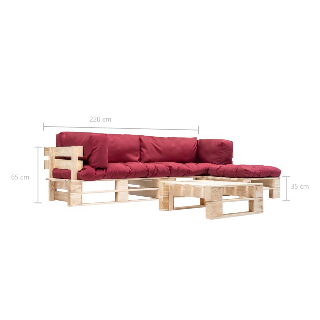 Helloshop26 - Salon de jardin meuble d'extérieur ensemble de mobilier palette 4 pièces avec coussins rouge bois - Imagen 5