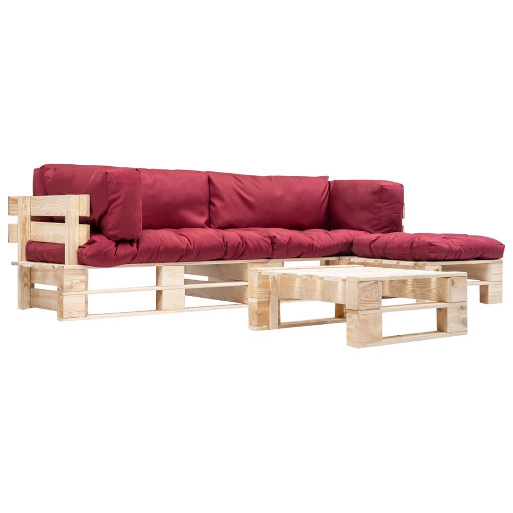 Helloshop26 - Salon de jardin meuble d'extérieur ensemble de mobilier palette 4 pièces avec coussins rouge bois - Imagen 1