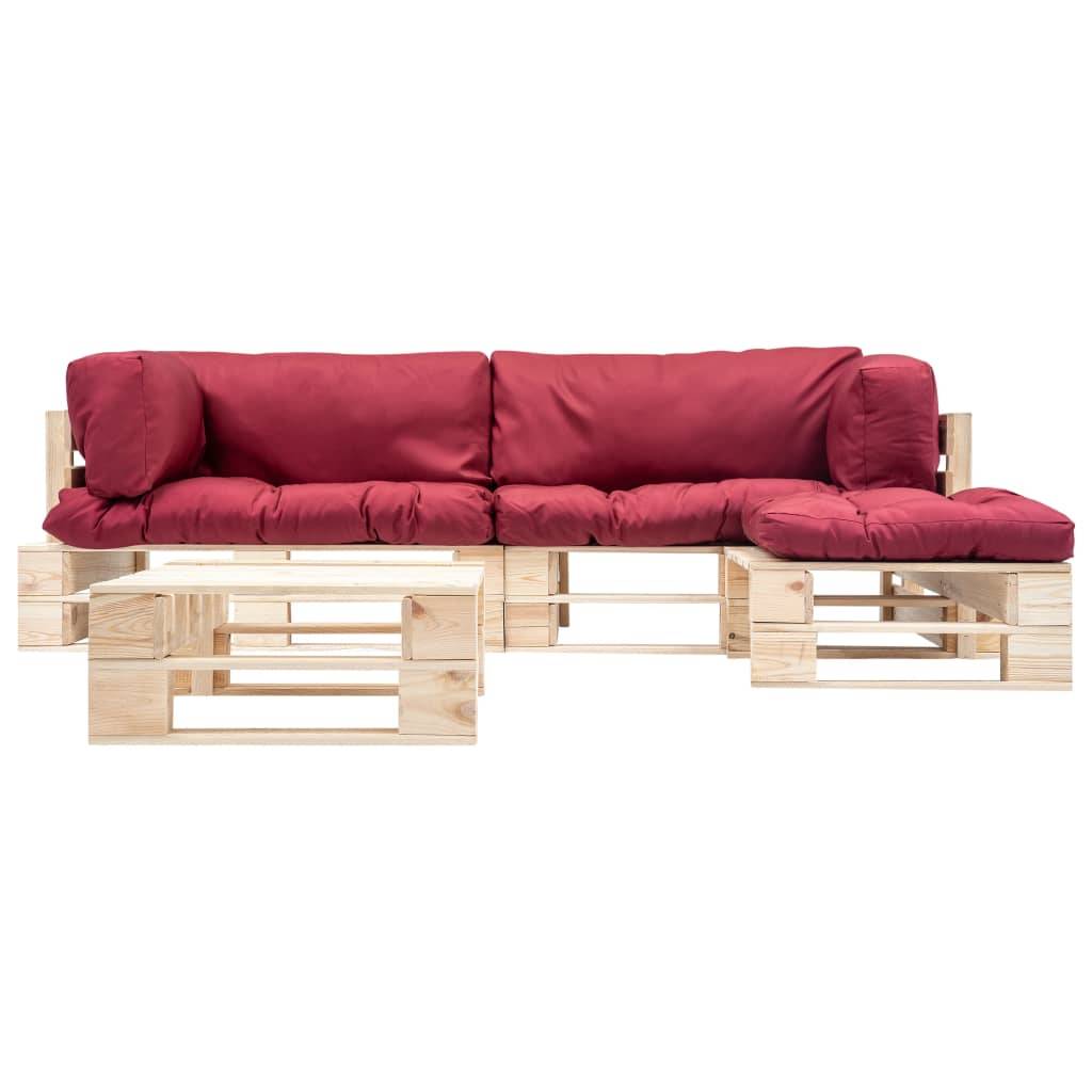 Helloshop26 - Salon de jardin meuble d'extérieur ensemble de mobilier palette 4 pièces avec coussins rouge bois - Imagen 2
