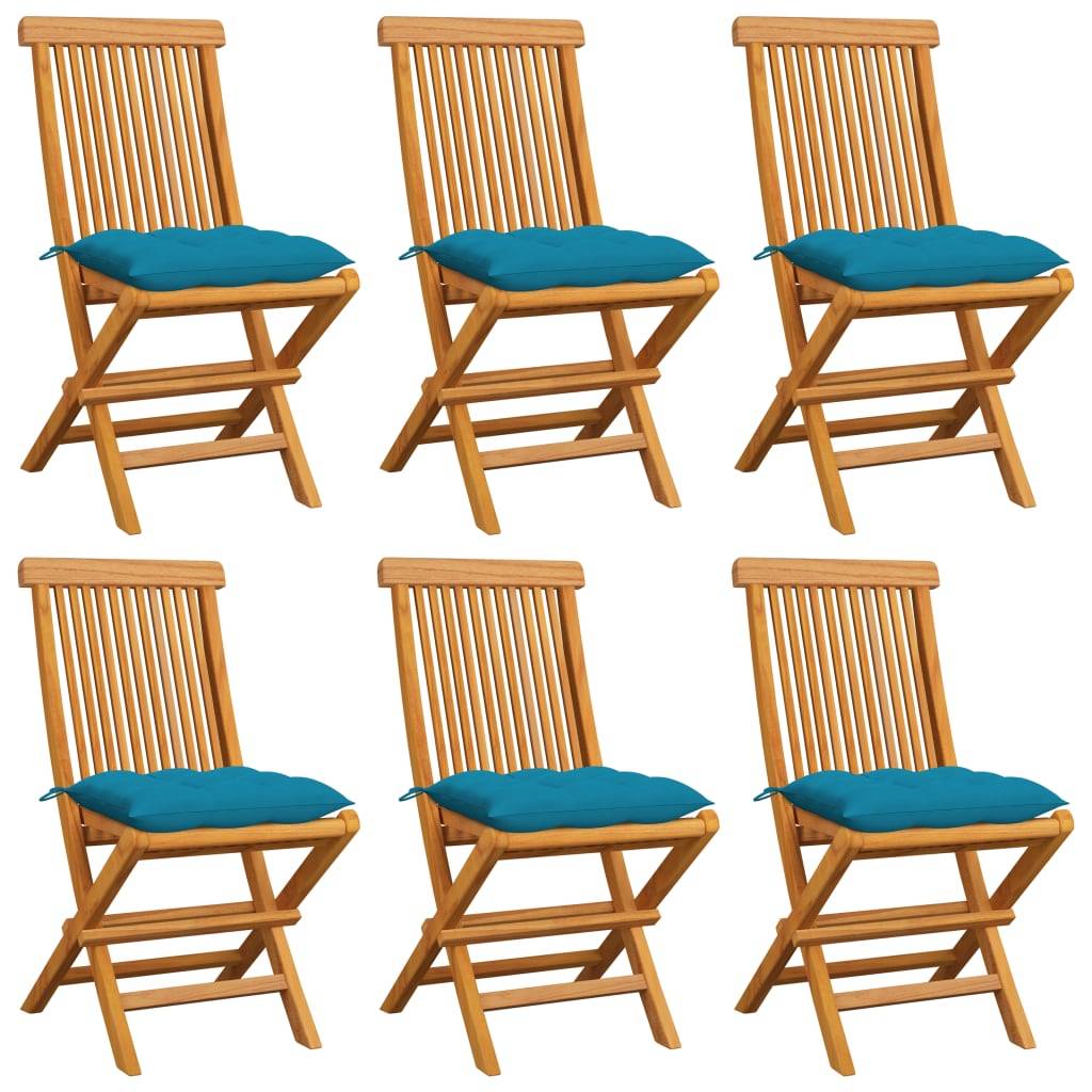 Vidaxl - Chaises pliantes avec coussins bleu clair, 6 pièces, en teck massif vidaXL 3065609 - Imagen 1