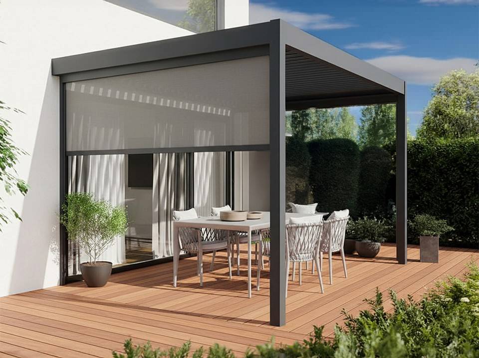 Pergola Bioclimatique Aluminium Adossee 12m² - 3x4m - Store Latéral Inclus - Imagen 1