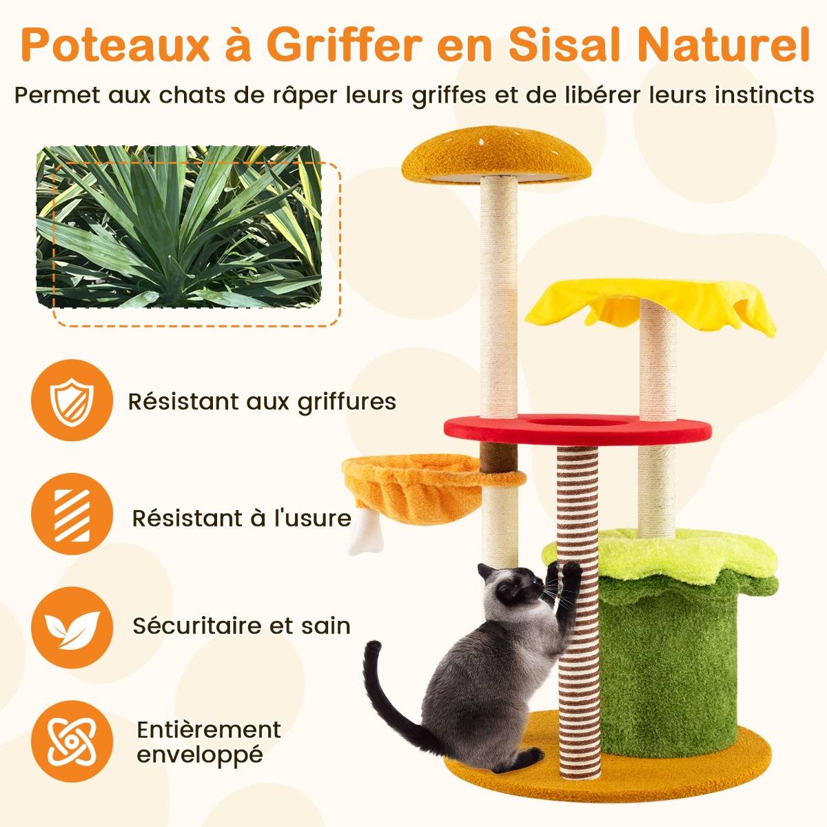 Maison Chic - Arbre à Chat Moderne Tour à Chatons à Plusieurs Niveaux avec Hamac Condo Perchoir Griffoirs - Image 6