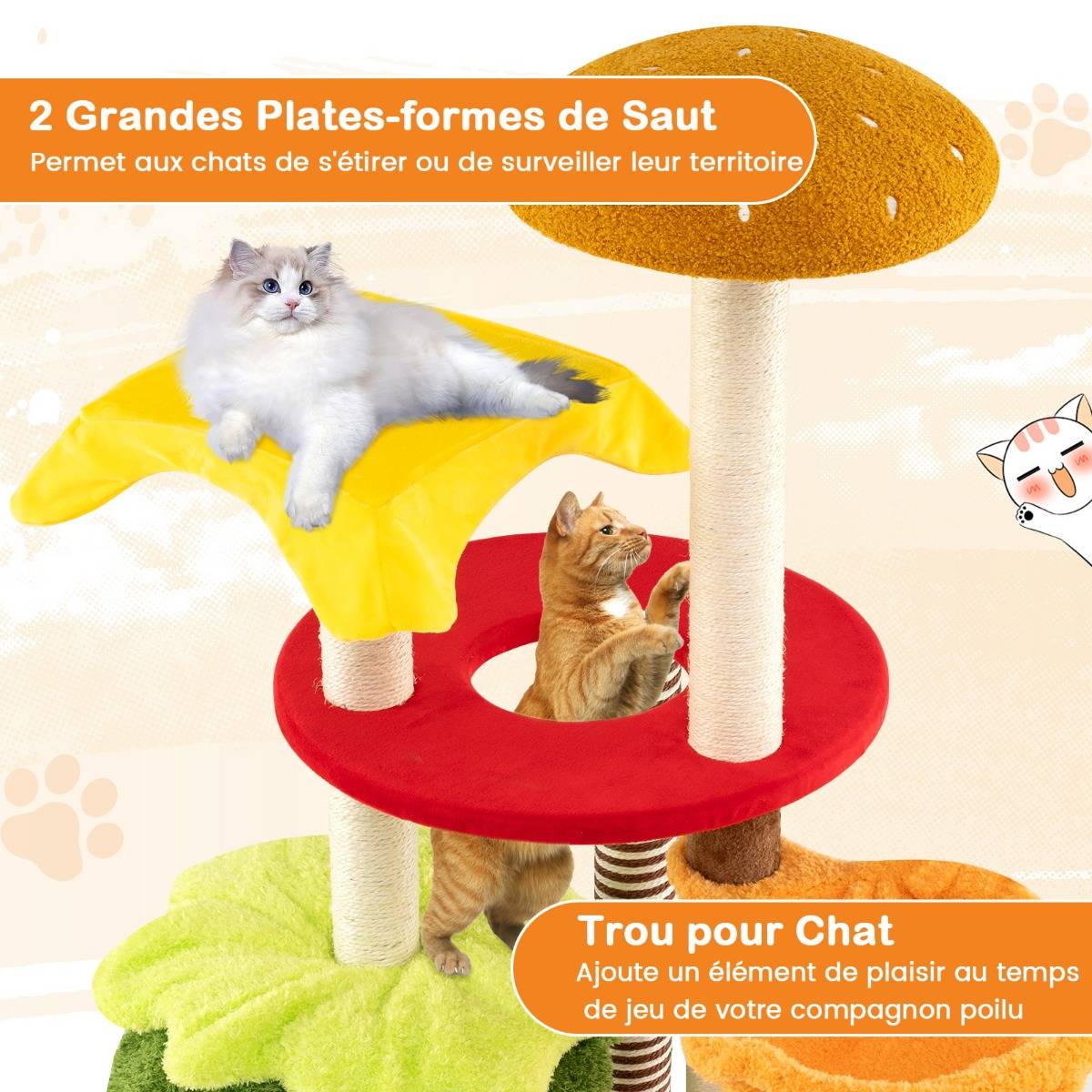 Maison Chic - Arbre à Chat Moderne Tour à Chatons à Plusieurs Niveaux avec Hamac Condo Perchoir Griffoirs - Image 5