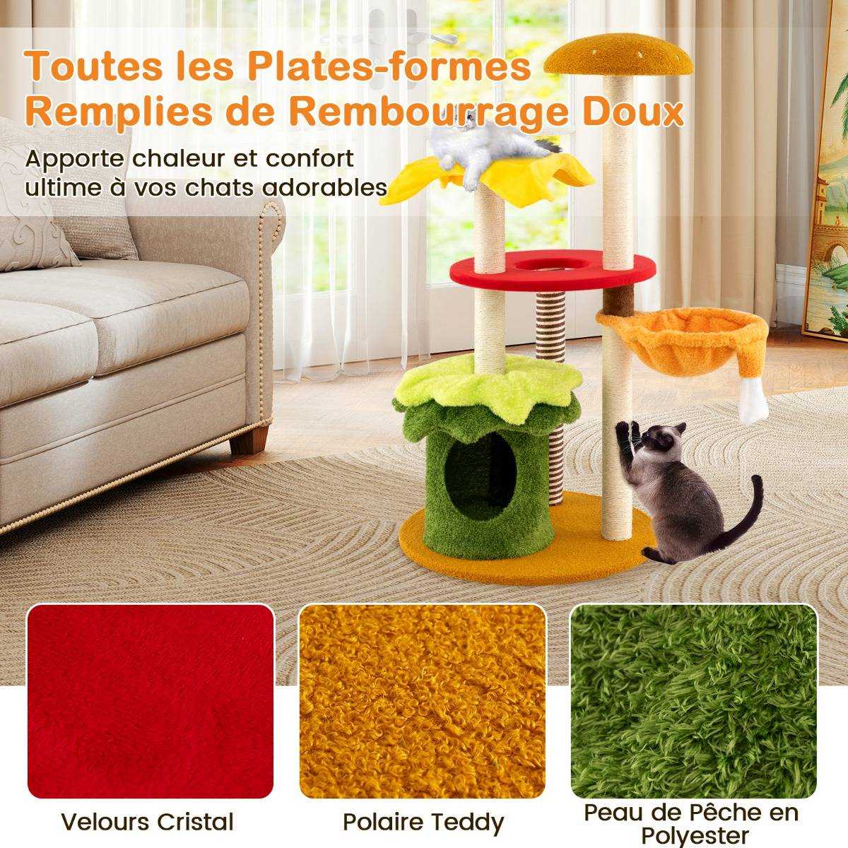 Maison Chic - Arbre à Chat Moderne Tour à Chatons à Plusieurs Niveaux avec Hamac Condo Perchoir Griffoirs - Image 4
