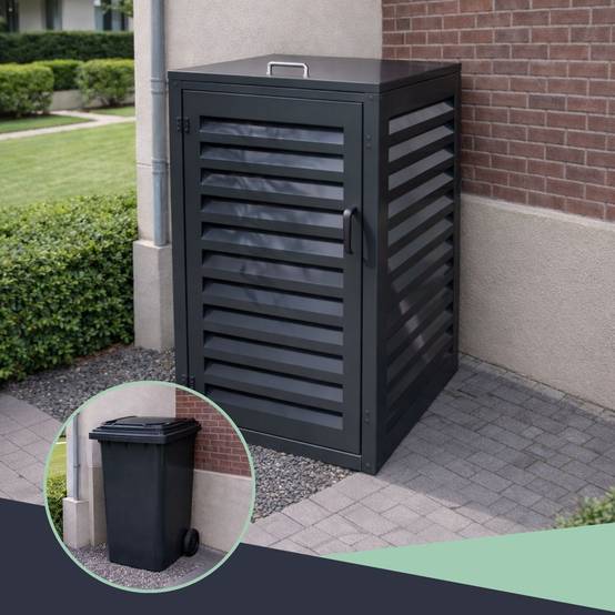 Cache Poubelle Extérieur Simple en Aluminium thermolaqué - Abri pour 1 conteneur 360 Litres – Gris anthracite RAL 7016 - Image 6