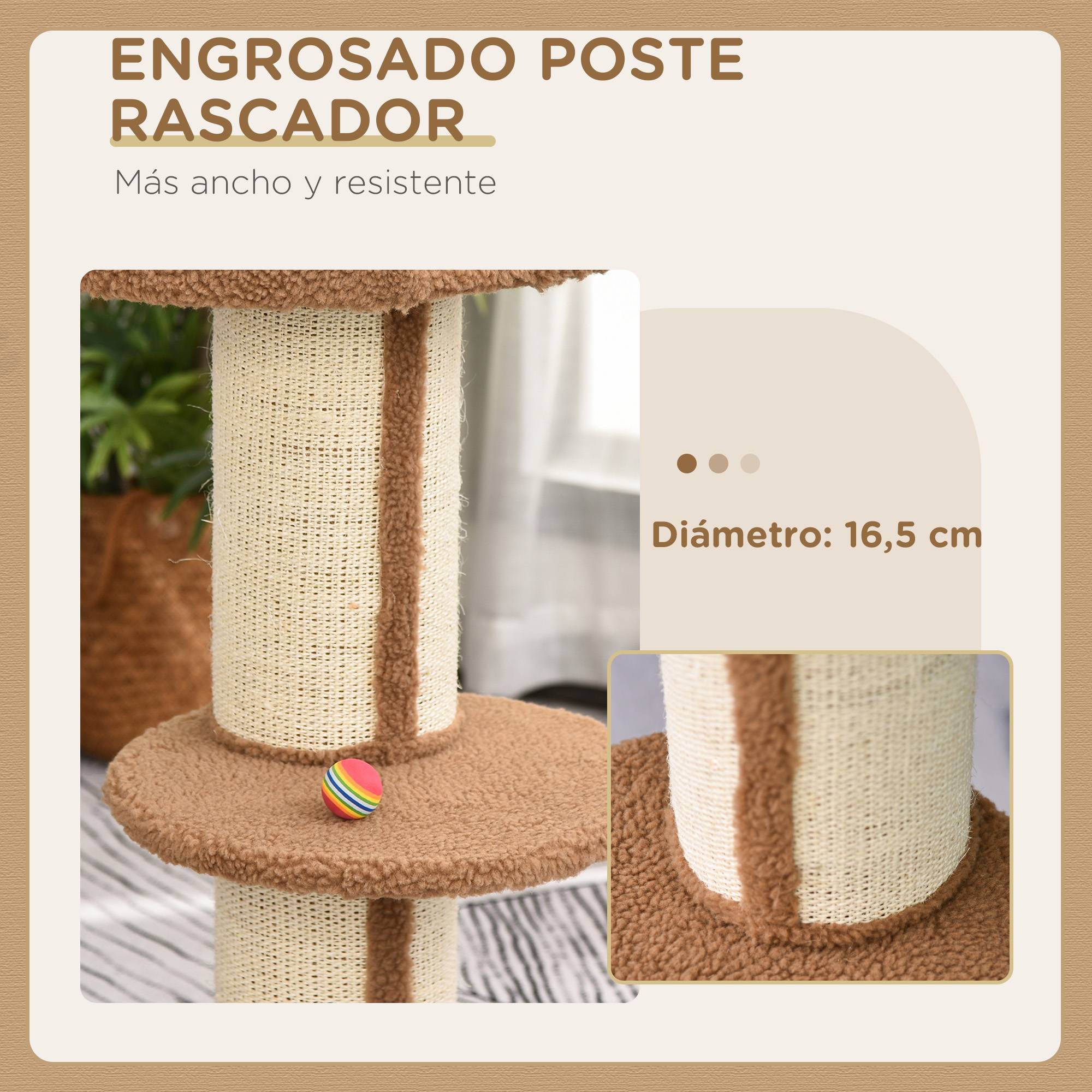 Arbre à chat, 91 cm de haut, 3 niveaux avec plateforme de nidification et poteau en sisal, 45 x 45 x 91 cm, marron clair - Image 8