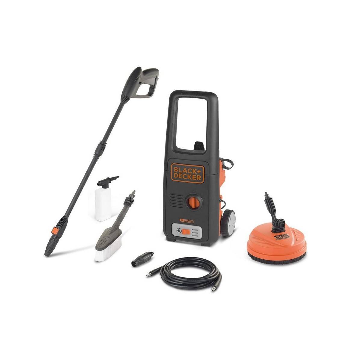 Black & Decker - Nettoyeur Haute Pression BLACK & DECKER 1400W COMPLET Enrouleur + Brosse Fixe + Brosse Terrasse 110 bar 390 L/h