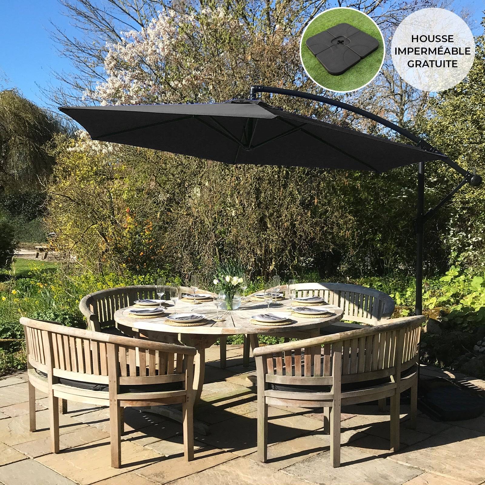 Monstershop - Parasol Cantilever Noir & Base Carrée 3m x 3m x 2.5m - Imagen 2