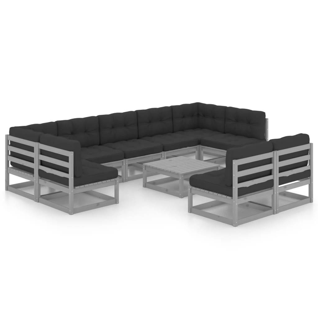Helloshop26 - Salon de jardin meuble d'extérieur ensemble de mobilier 10 pièces avec coussins gris bois de pin massif - Imagen 1