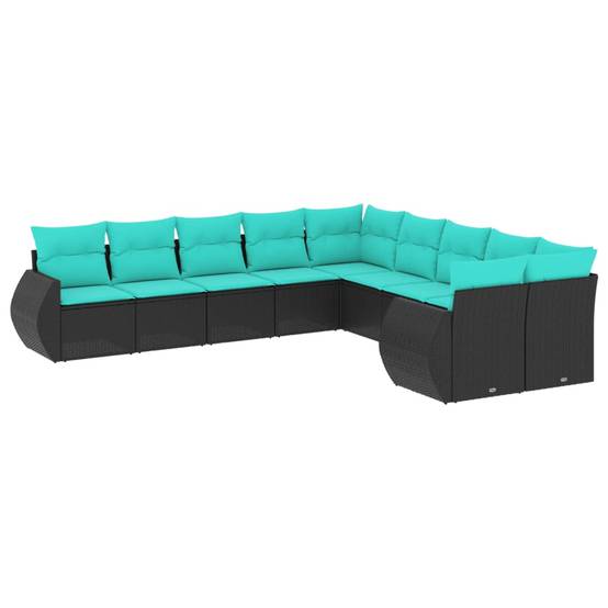 Salon de jardin bas 10 places modulable en résine tressée avec coussins bleus Noir – ComfortXL Outdoor Living - Image 2