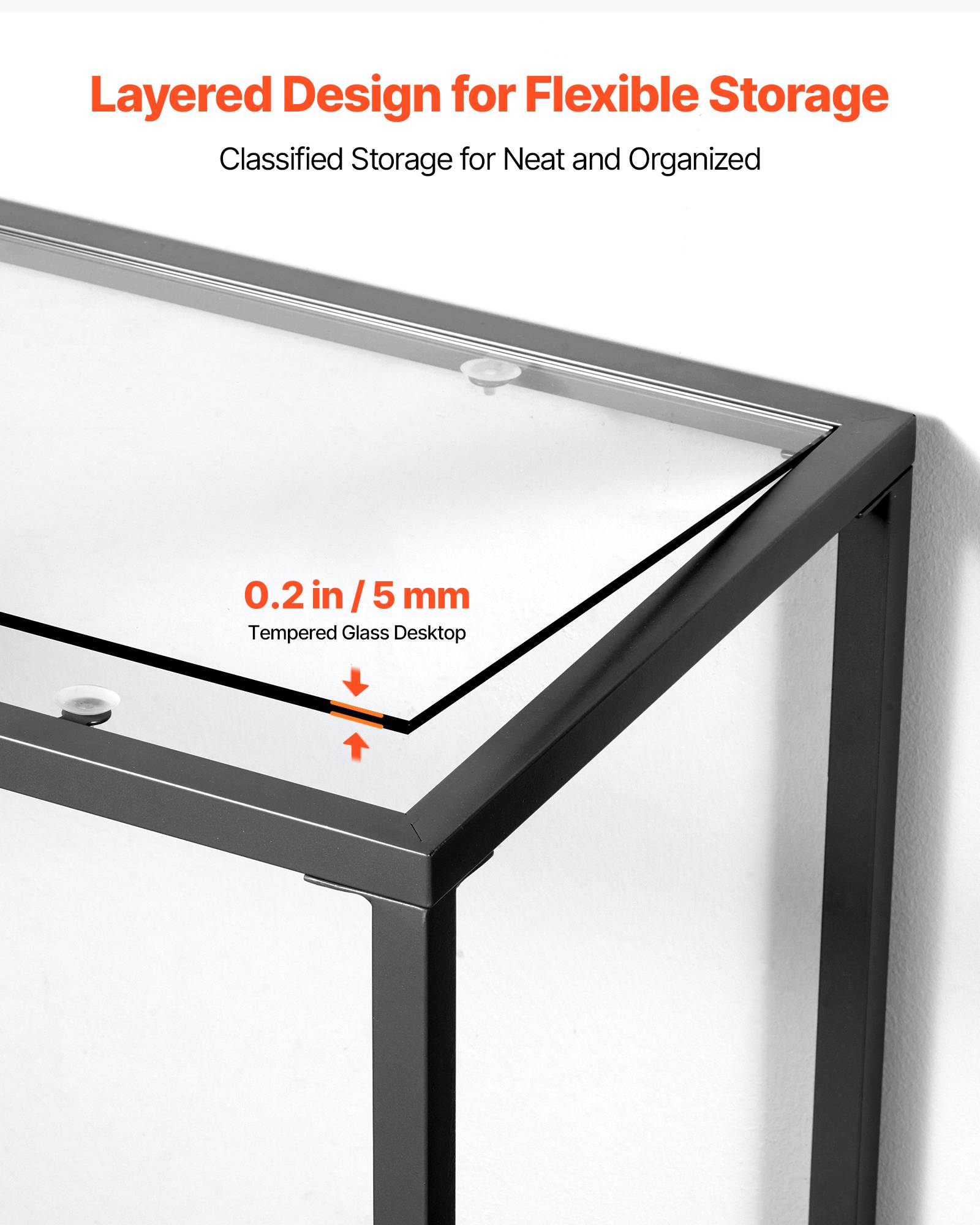 VEVOR Table console verre 2 niveaux, rectangulaire, moderne, noir. - Image 4