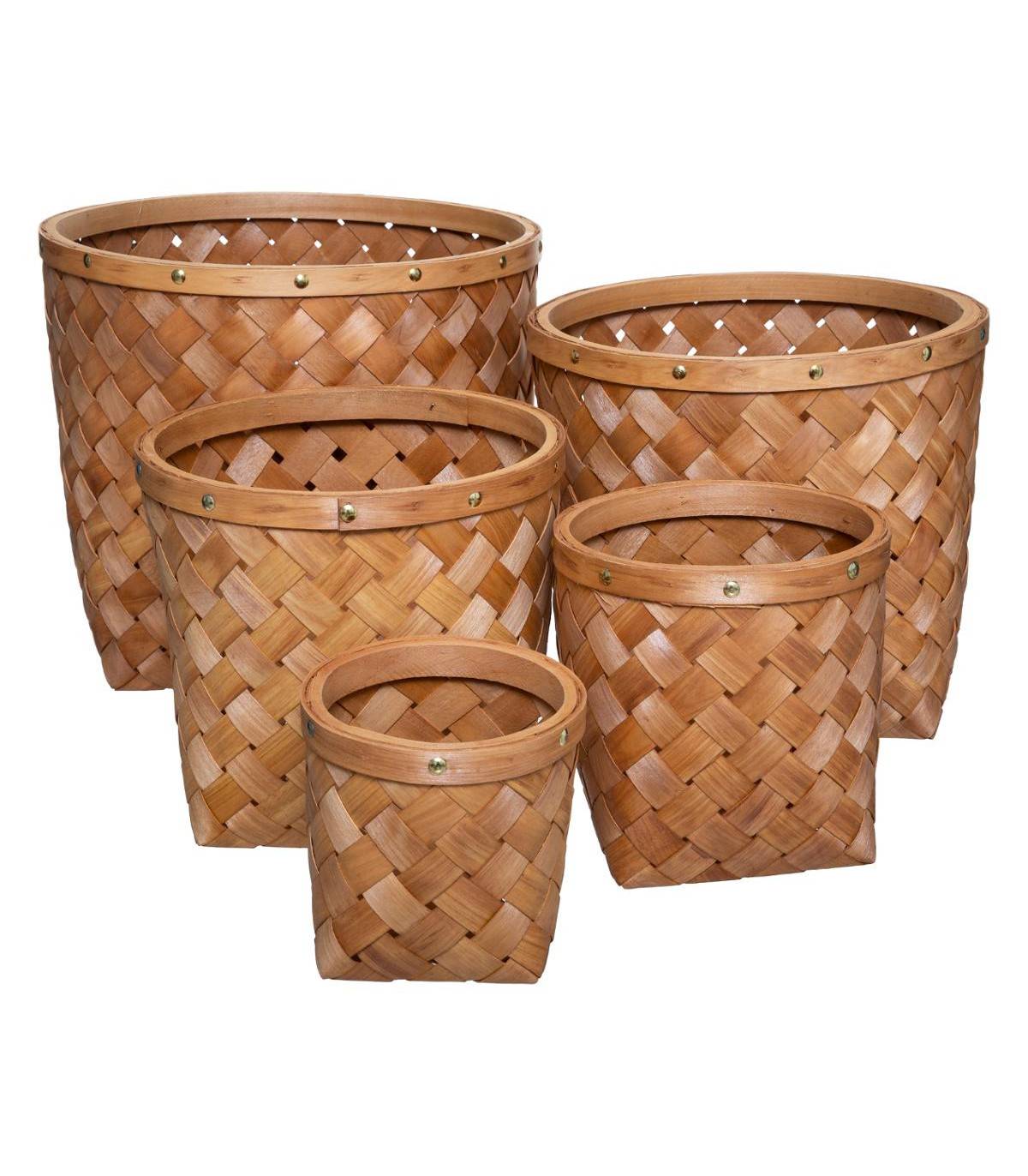 Set de 5 Paniers de rangement rond en Bois Clair - Imagen 1