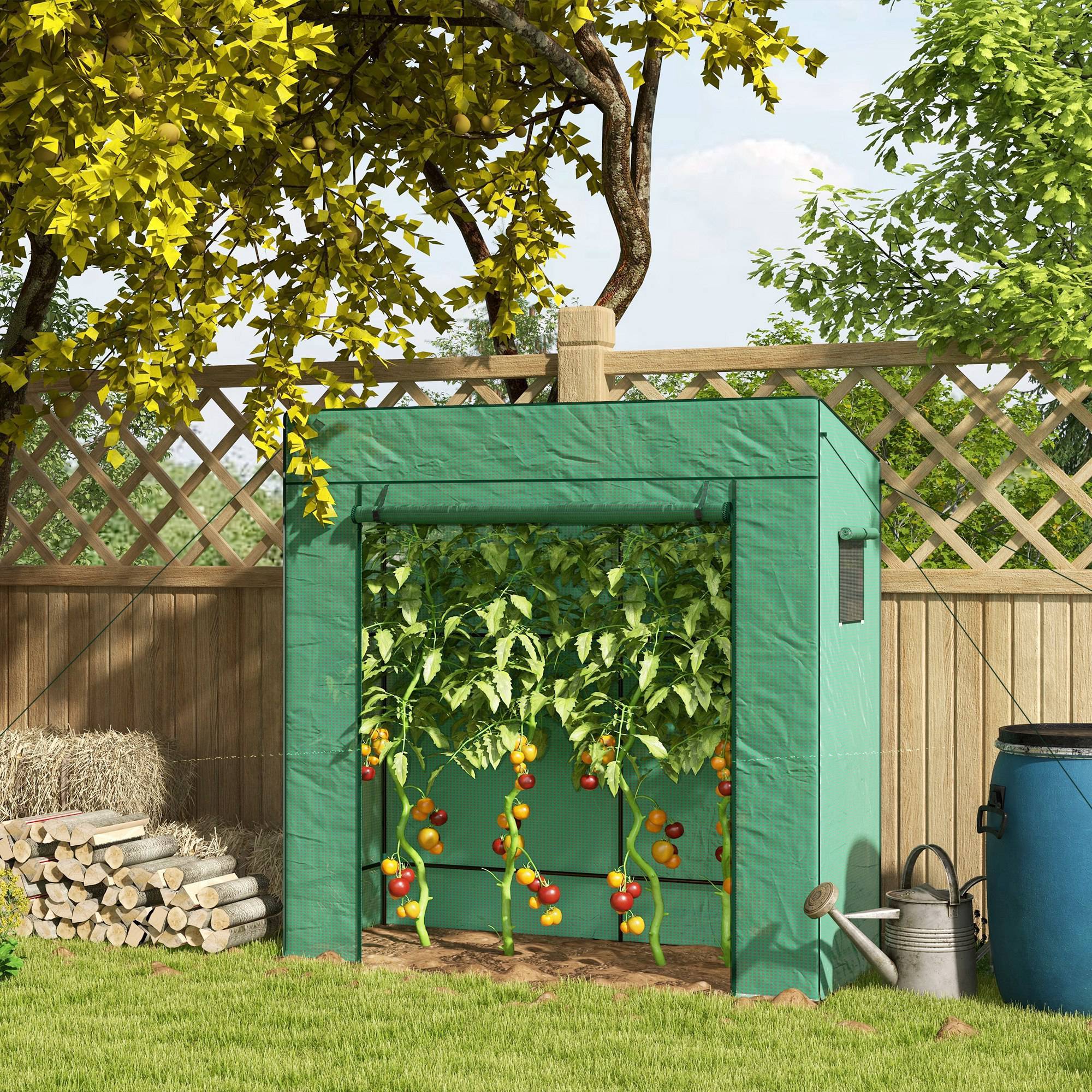 Serre d'extérieur avec fenêtres en filet et porte zippée pour la culture de plantes et de fleurs, 196 x 77 x 197 cm, verte - Image 4