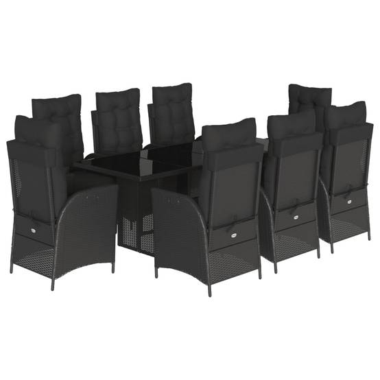 Salon de Jardin Poly Rotin Noir 8 Places, 2 Fauteuils avec Repose-pieds, Table 190x80cm, Coussins Noirs – ComfortXL Outdoor Living - Image 2