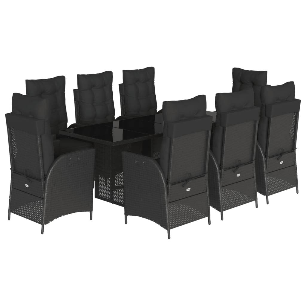 Salon de Jardin Poly Rotin Noir 8 Places, 2 Fauteuils avec Repose-pieds, Table 190x80cm, Coussins Noirs – ComfortXL Outdoor Living - Image 2